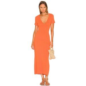 Solid & Striped The Aubrey Dress V Neck Herringbone Ribbed Pumpkin Size XL